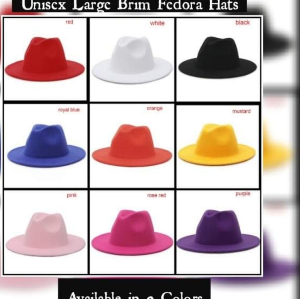 UNISEX LARGE BRIM Black  Fedora Hat - Picture 4 of 4